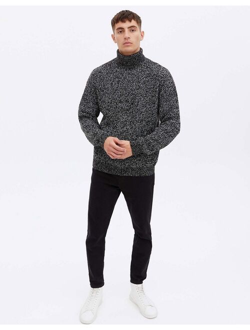 New Look relaxed rib roll neck sweater in black