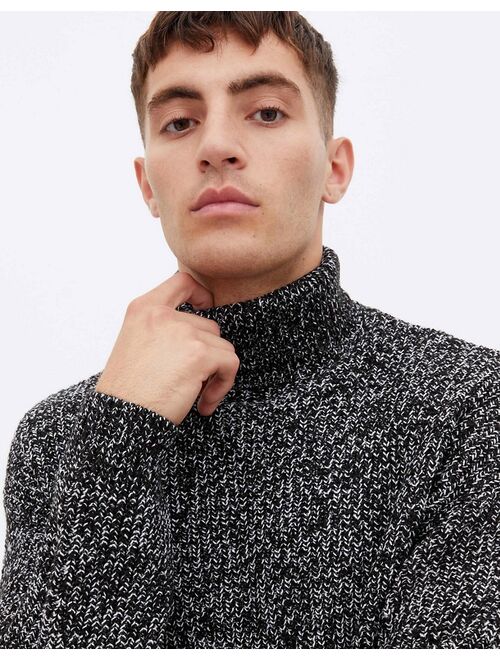 New Look relaxed rib roll neck sweater in black