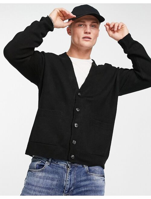 New Look fluffy relaxed cardigan in black