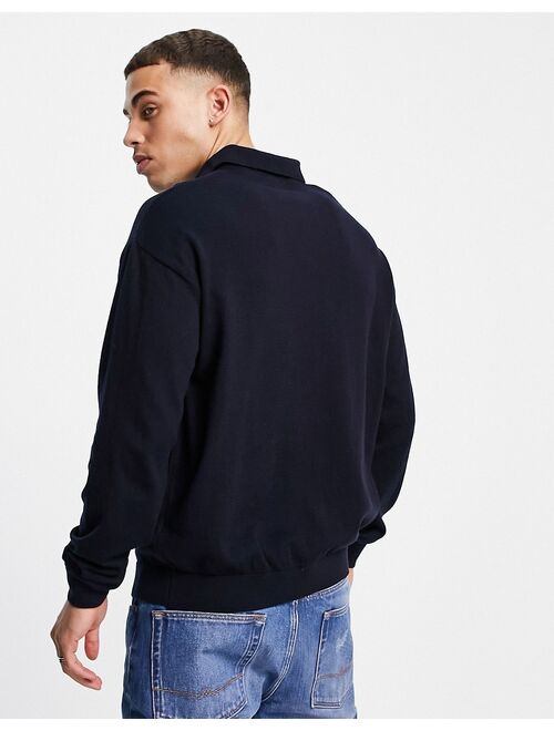 New Look relaxed knitted sweater with revere collar in navy