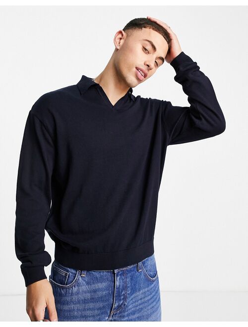 New Look relaxed knitted sweater with revere collar in navy