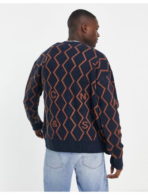 Jack & Jones jacquard cardigan in navy argyle pattern