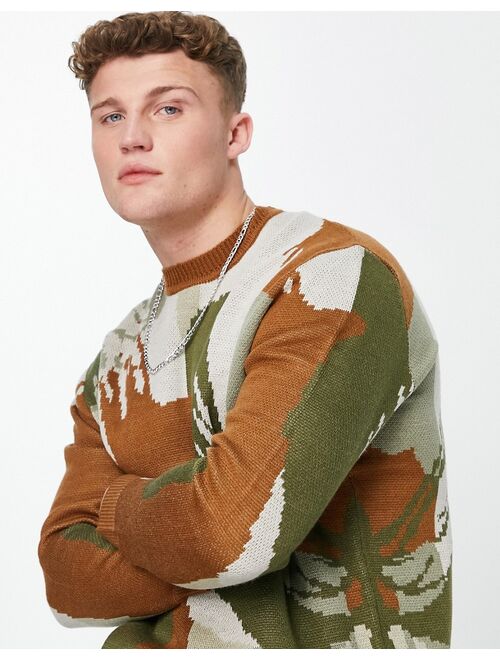 Only & Sons oversized printed sweater in brown & green