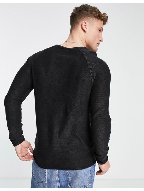 Only & Sons lightweight raglan sweater in washed black