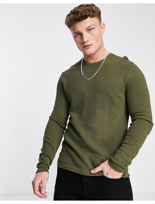 Only & Sons textured sweater in khaki green