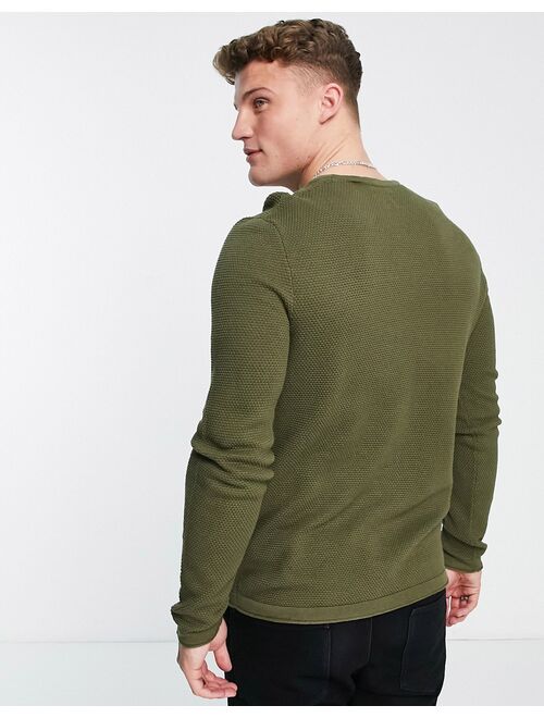 Only & Sons textured sweater in khaki green