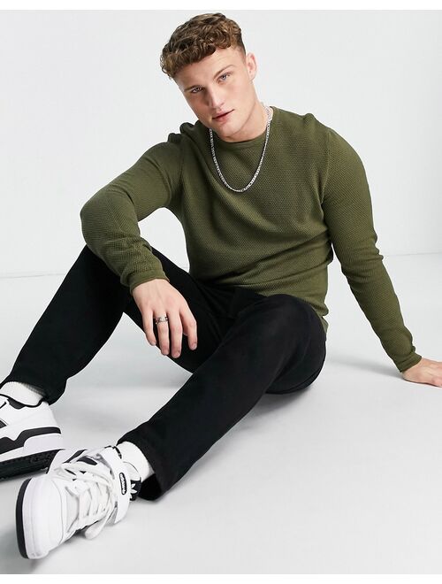 Only & Sons textured sweater in khaki green