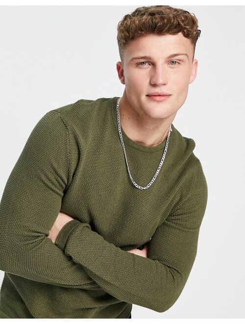 Only & Sons textured sweater in khaki green