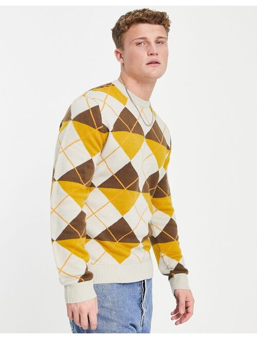 Only & Sons sweater with argyle pattern in brown