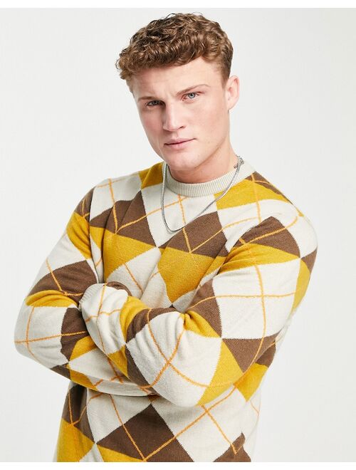 Only & Sons sweater with argyle pattern in brown