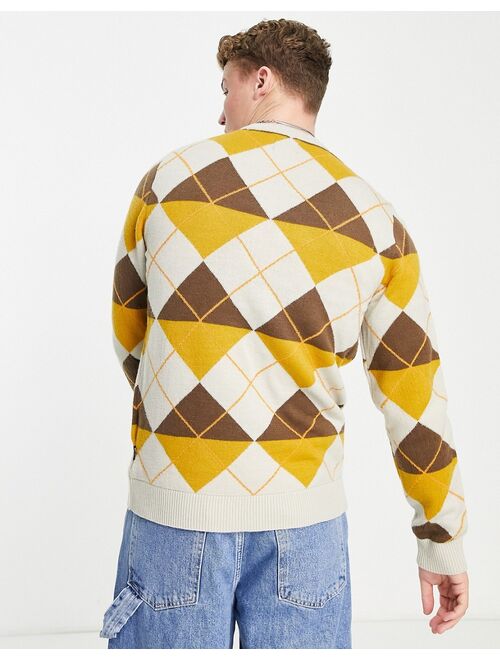 Only & Sons sweater with argyle pattern in brown