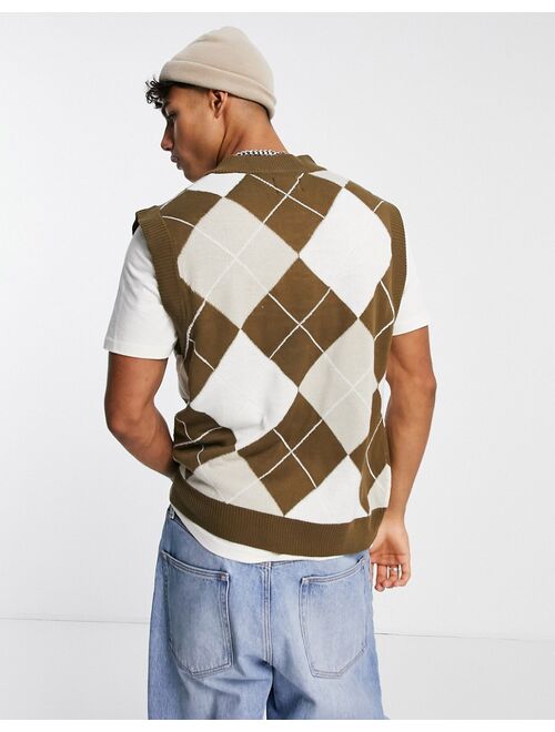 Only & Sons oversized argyle vest in brown