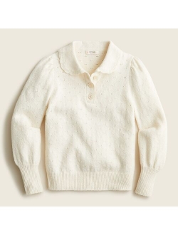 Girls' collared pointelle sweater