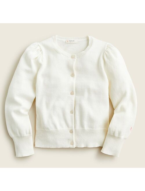 J.Crew Girls' puff-sleeve cotton cardigan sweater