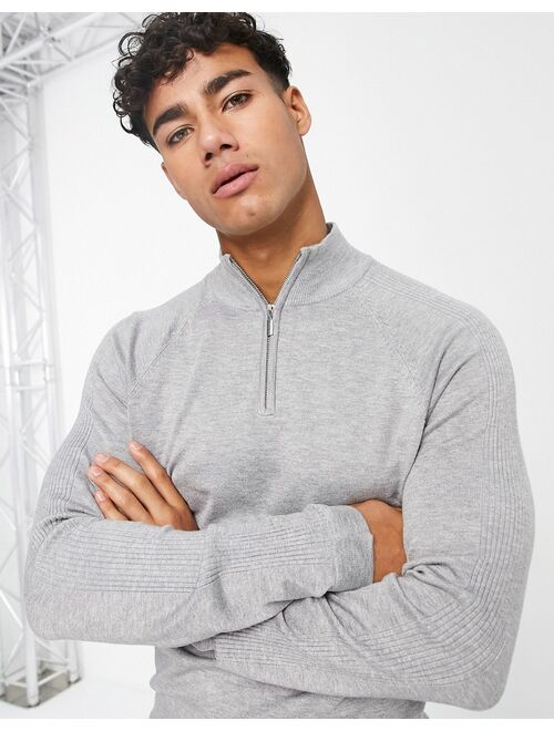 River Island knit half zip sweater in gray