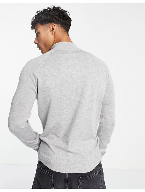 River Island knit half zip sweater in gray