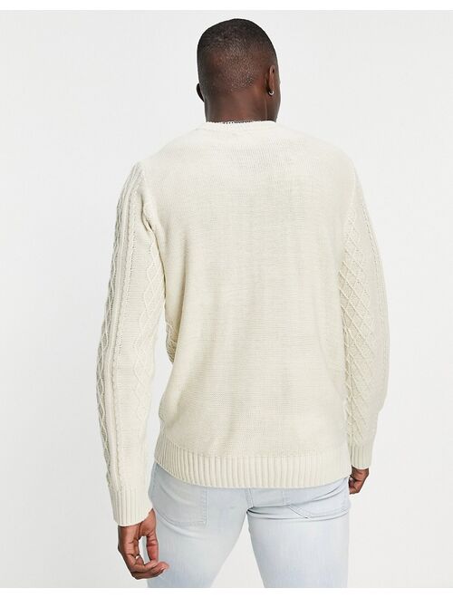 River Island long sleeve cable knit sweater in ecru