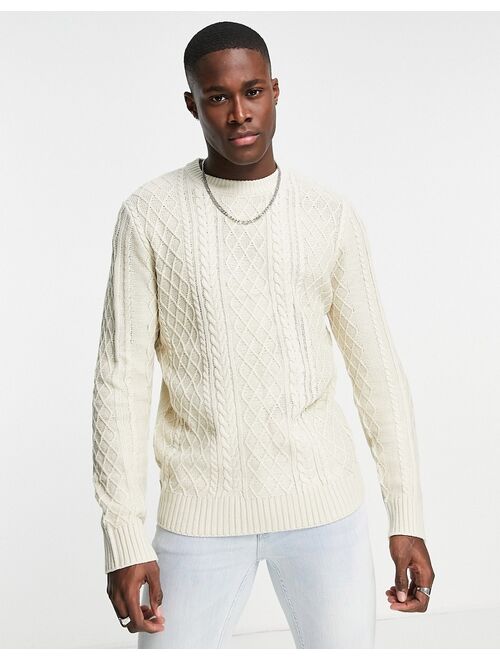 River Island long sleeve cable knit sweater in ecru