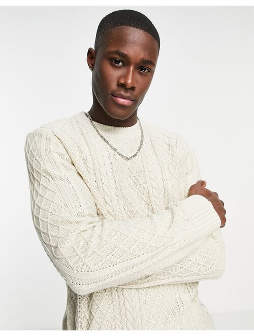 River Island long sleeve cable knit sweater in ecru