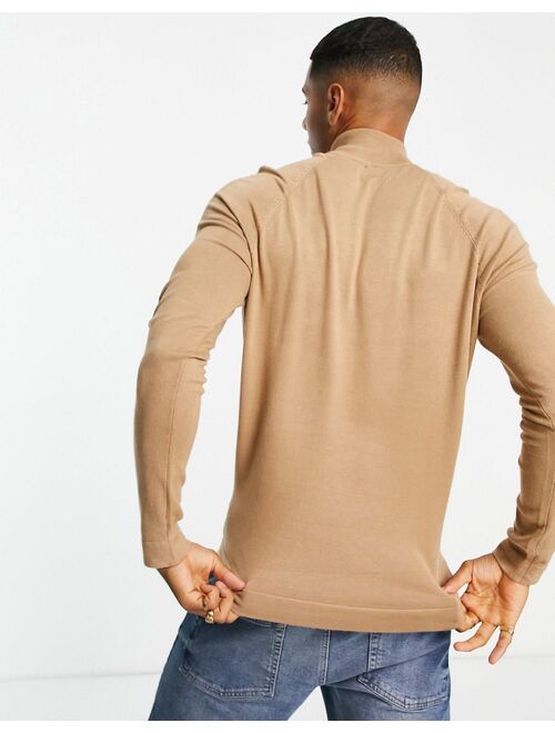 River Island knitted half zip sweater in stone