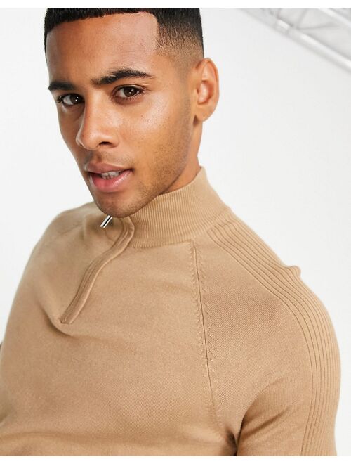 River Island knitted half zip sweater in stone