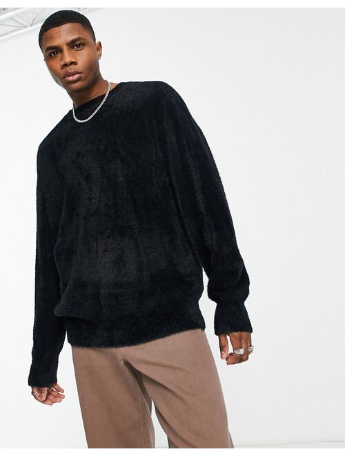 Bershka oversized fluffy sweater in black