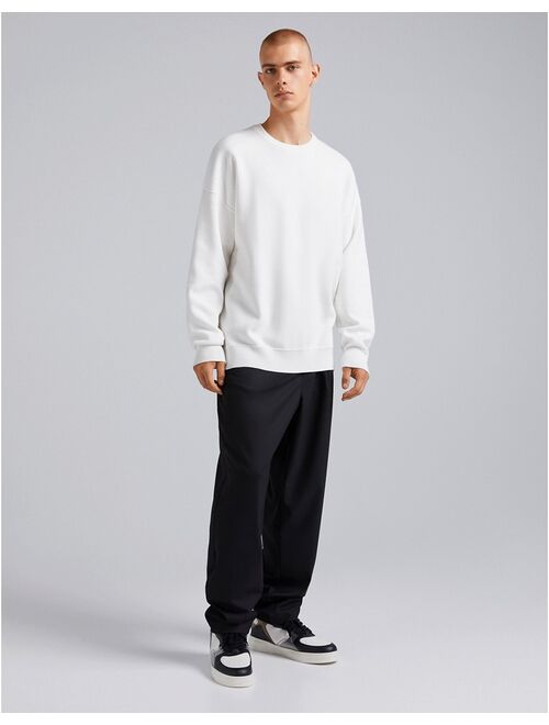 Bershka oversized crew neck sweater in white