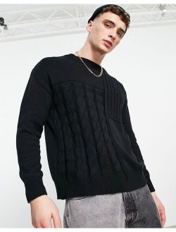 oversized cable knit sweater in black
