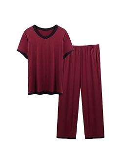 IN'VOLAND Women Plus Size Pajama Sets Short Sleeve Tops and Long Pajama Pants Sleepwear Set with Pockets