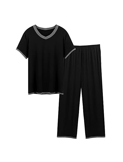 IN'VOLAND Women Plus Size Pajama Sets Short Sleeve Tops and Long Pajama Pants Sleepwear Set with Pockets