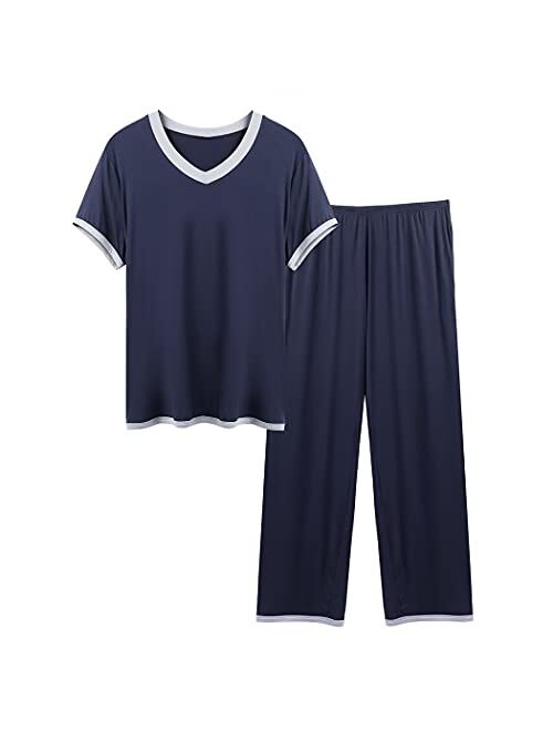 IN'VOLAND Women Plus Size Pajama Sets Short Sleeve Tops and Long Pajama Pants Sleepwear Set with Pockets