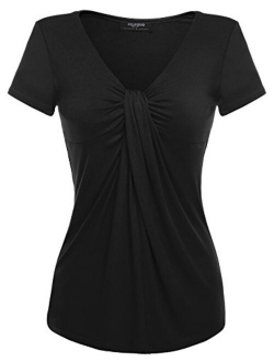 Zeagoo Women V Neck Twist Knot Front Casual Blouse Top