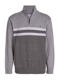 Boys' Half Zip Pullover Sweater, Ribbed Neckline & Logo Detailing