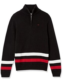 Boys' Half Zip Pullover Sweater, Ribbed Neckline & Logo Detailing