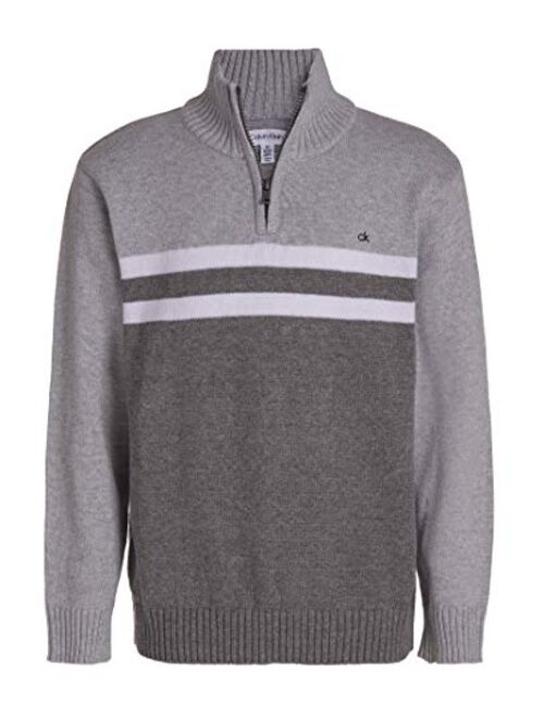 Calvin Klein Boys' Half Zip Pullover Sweater, Ribbed Neckline & Logo Detailing