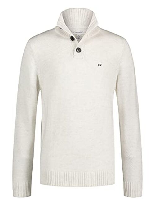 Calvin Klein Boys' Half Zip Pullover Sweater, Ribbed Neckline & Logo Detailing