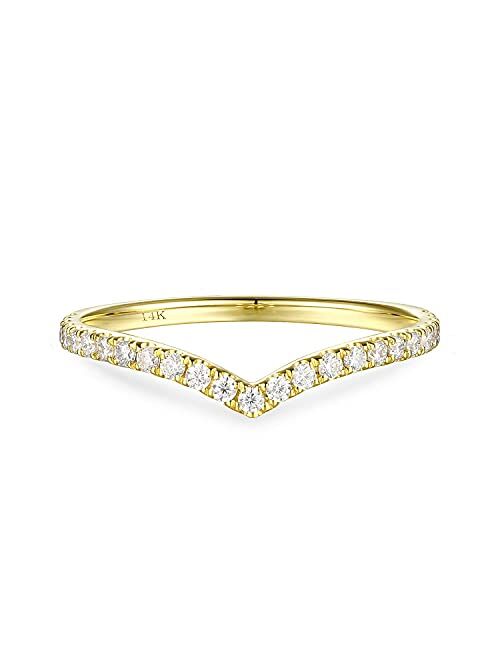 Lamrowfay 14k Gold Moissanite Eternity Wedding Band Creating a Subtly Curved Chevron Shape This Stylish Ring is Perfect on Its Own or Paired with an Engagement Ring