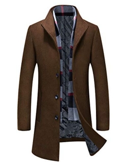 ZHPUAT Men’s Wool Overcoat Long Pea Coat Winter Trench Coat Slim-Fit Business Top Coat