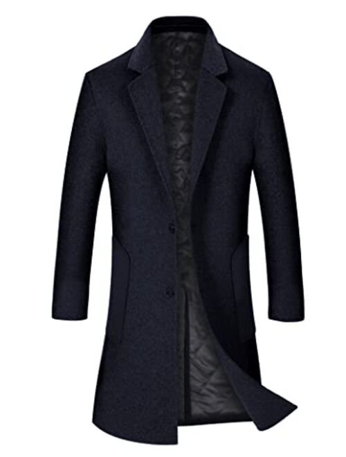 ZHPUAT Men’s Wool Overcoat Long Pea Coat Winter Trench Coat Slim-Fit Business Top Coat