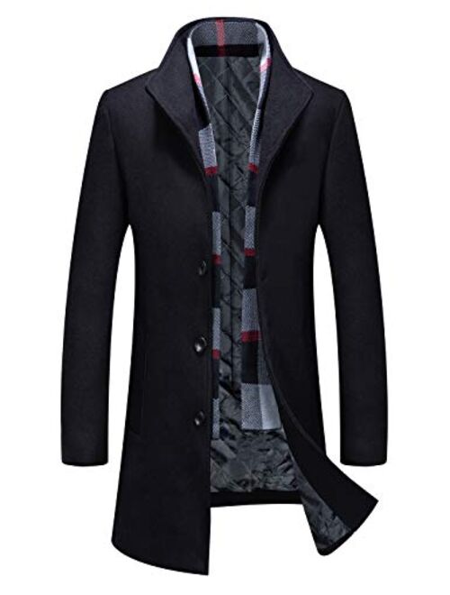 ZHPUAT Men’s Wool Overcoat Long Pea Coat Winter Trench Coat Slim-Fit Business Top Coat