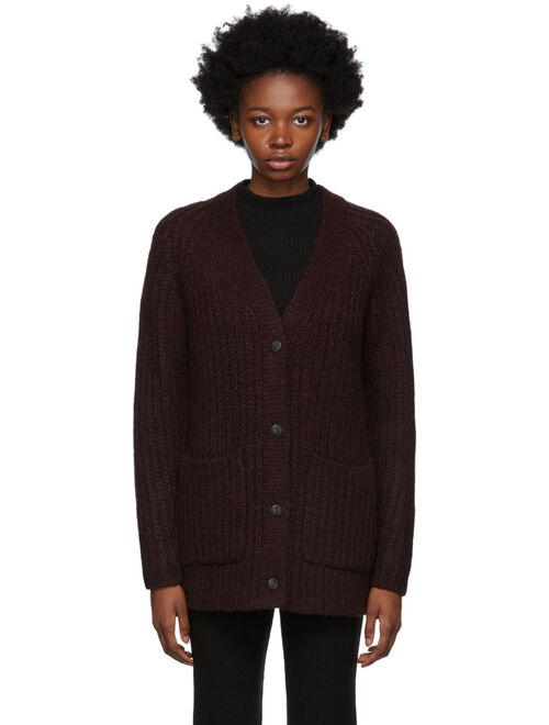 Vince Burgundy Ribbed Pocket Cardigan