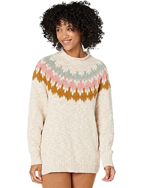 L.L.Bean Cotton Ragg Sweater Funnel Neck Pullover Fair Isle