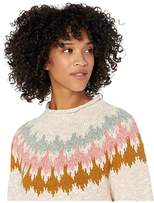 L.L.Bean Cotton Ragg Sweater Funnel Neck Pullover Fair Isle