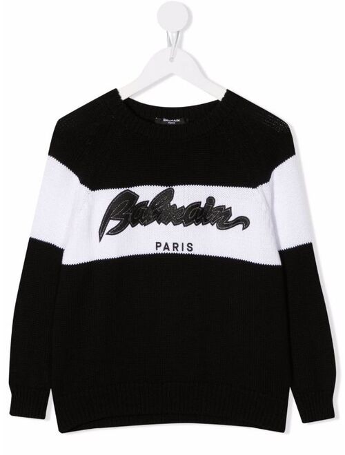 Balmain Kids two-tone knitted jumper