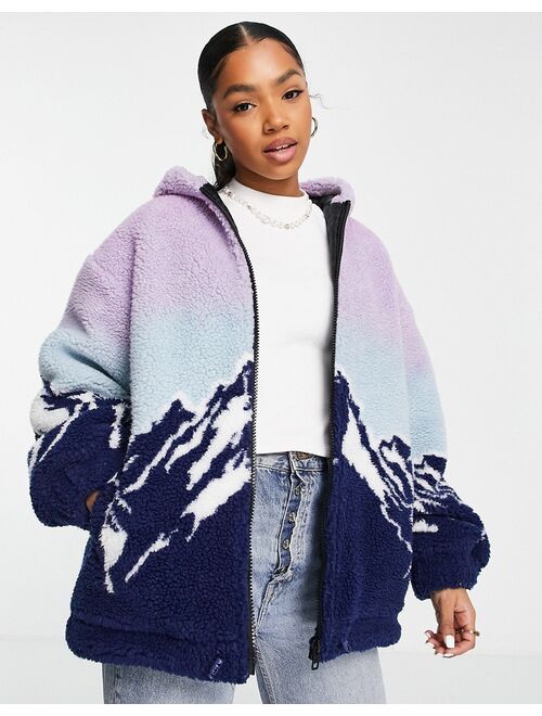 Asos Design sherpa landscape print hooded jacket