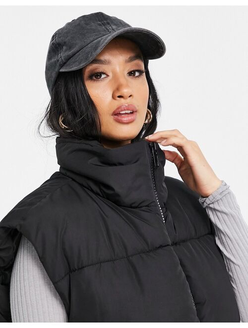 Topshop Petite oversized sleeveless puffer vest in black