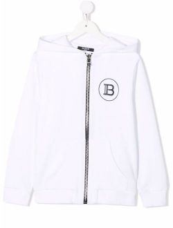 Kids zip-front logo print hoodie