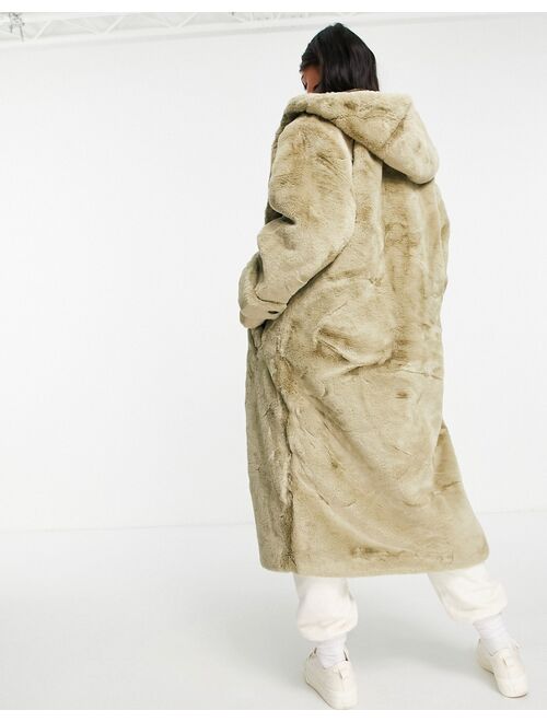 Asos Design hooded faux fur maxi coat in sage