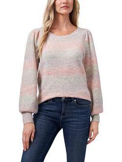 CeCe Long Sleeve Pullover Multicolored Sweater w/ Waffle Detail