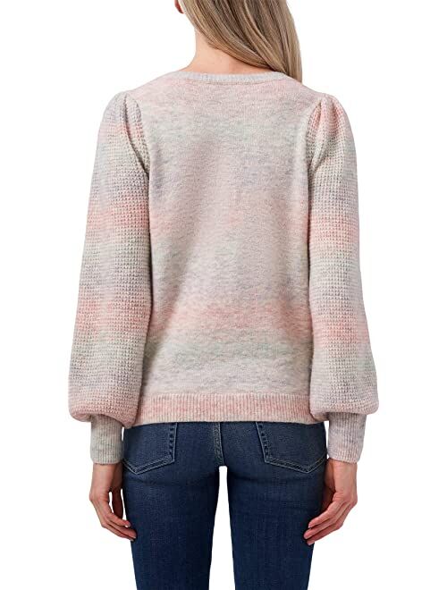 CeCe Long Sleeve Pullover Multicolored Sweater w/ Waffle Detail